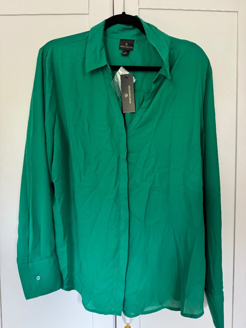 NWT Worthington XL Ultimate Green Collared Button Down Blouse